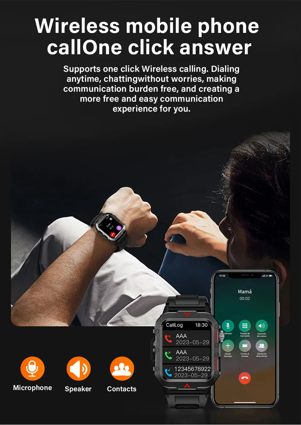 G.L Wear New Smartwatch for Outdoor Sports with LED Light Bluetooth Calling Activity Sleep Tracking Fitness Monitor