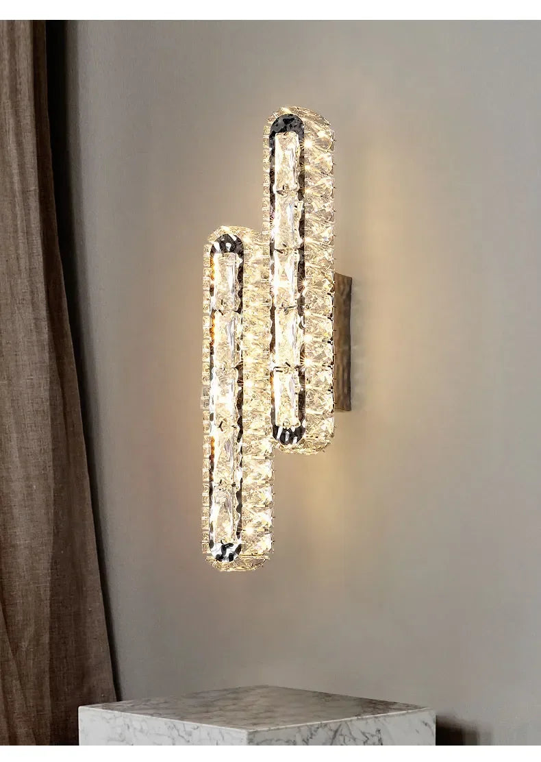 Postmodern Luxury Linear Crystal Wall Light Gold Metal Base G9 Led Wall Sconce 4 Styles Optional Bedroom Bathroom Hotel Lobby