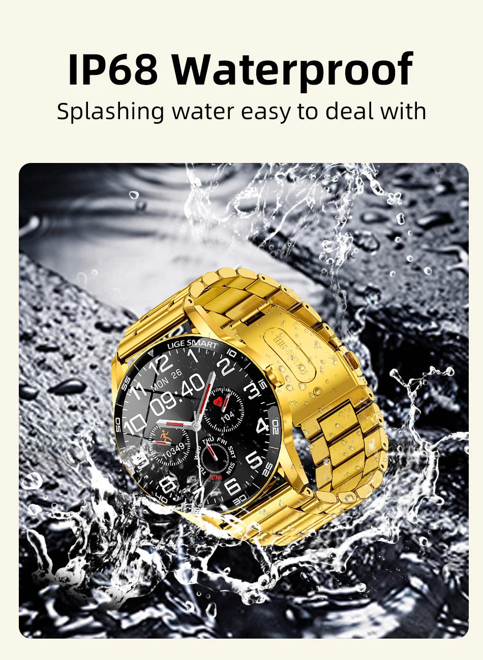 LIGE Smart Watch Men 2026 Full Touch Screen New Heart Rate Monitor IP68 Waterproof Sport Fitness Watch Bluetooth Call Smartwatch