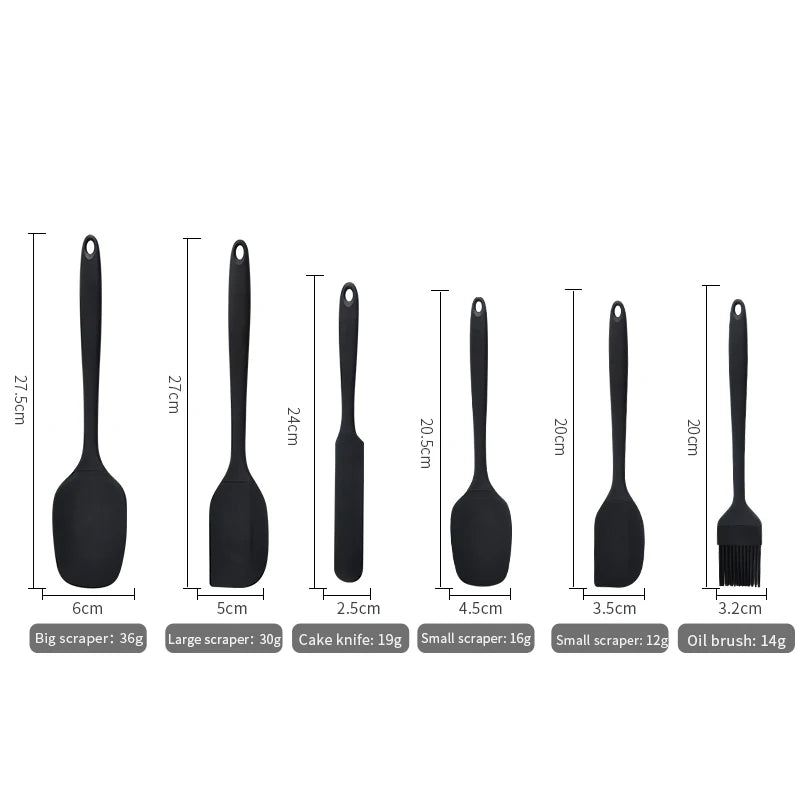 Silicone kitchenware 6-piece set, cream  scraper, spatula, oil brush, size scraper set baking tool，Non-integrated hand