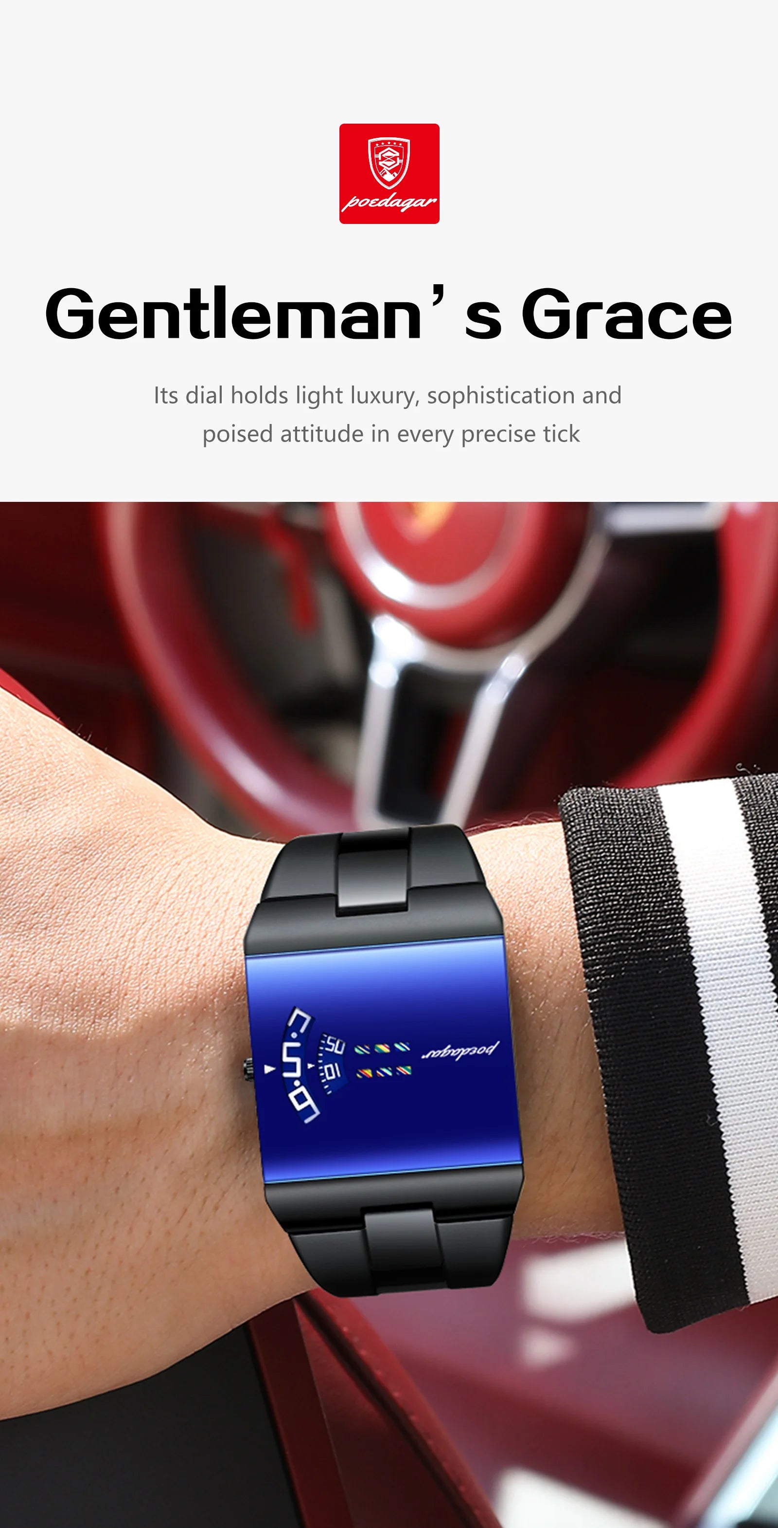 POEDAGAR Top Rectangle Original Men Watch Waterproof Fashion Man Wristwatch Stainless Steel Quartz Sport Men's Watches+Box Reloj