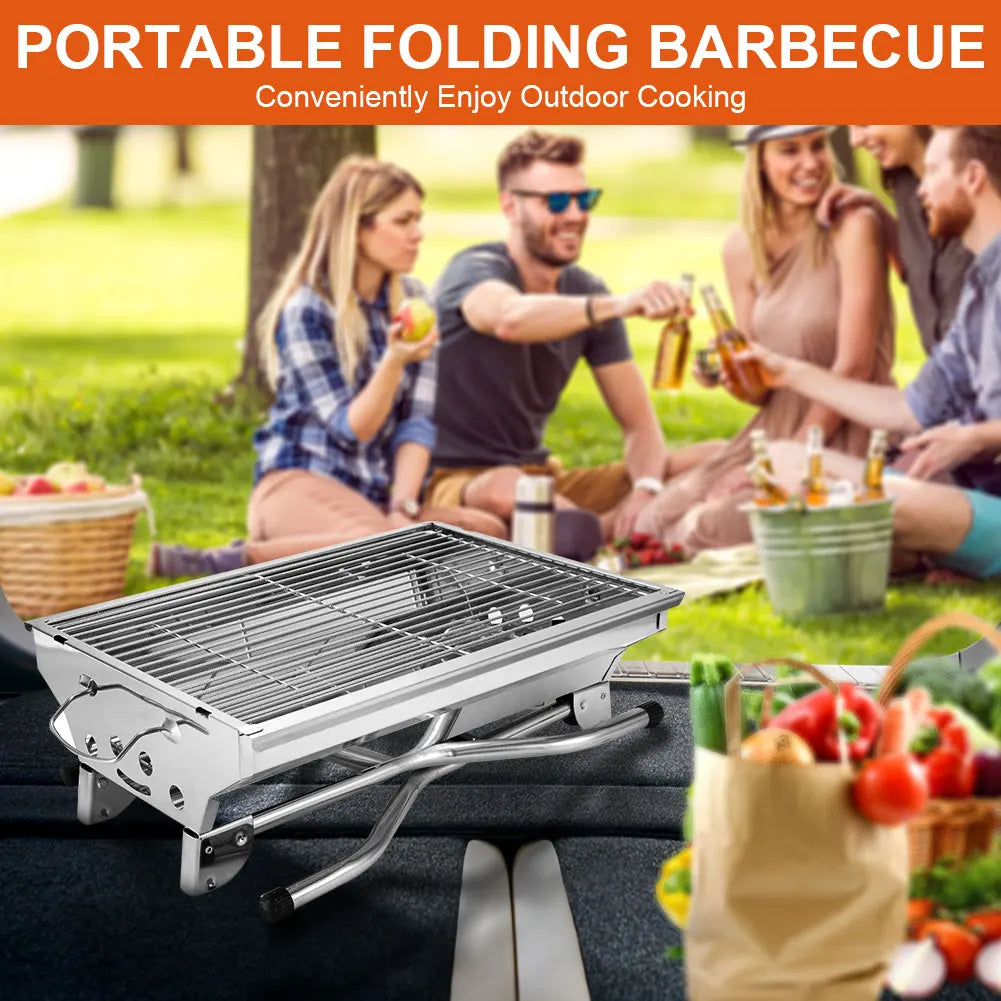 Portable Barbecue Grill Multi-Function Camping Stove with Stand with Storage Basket Charcoal Rack for Outdoor Camping Picnic