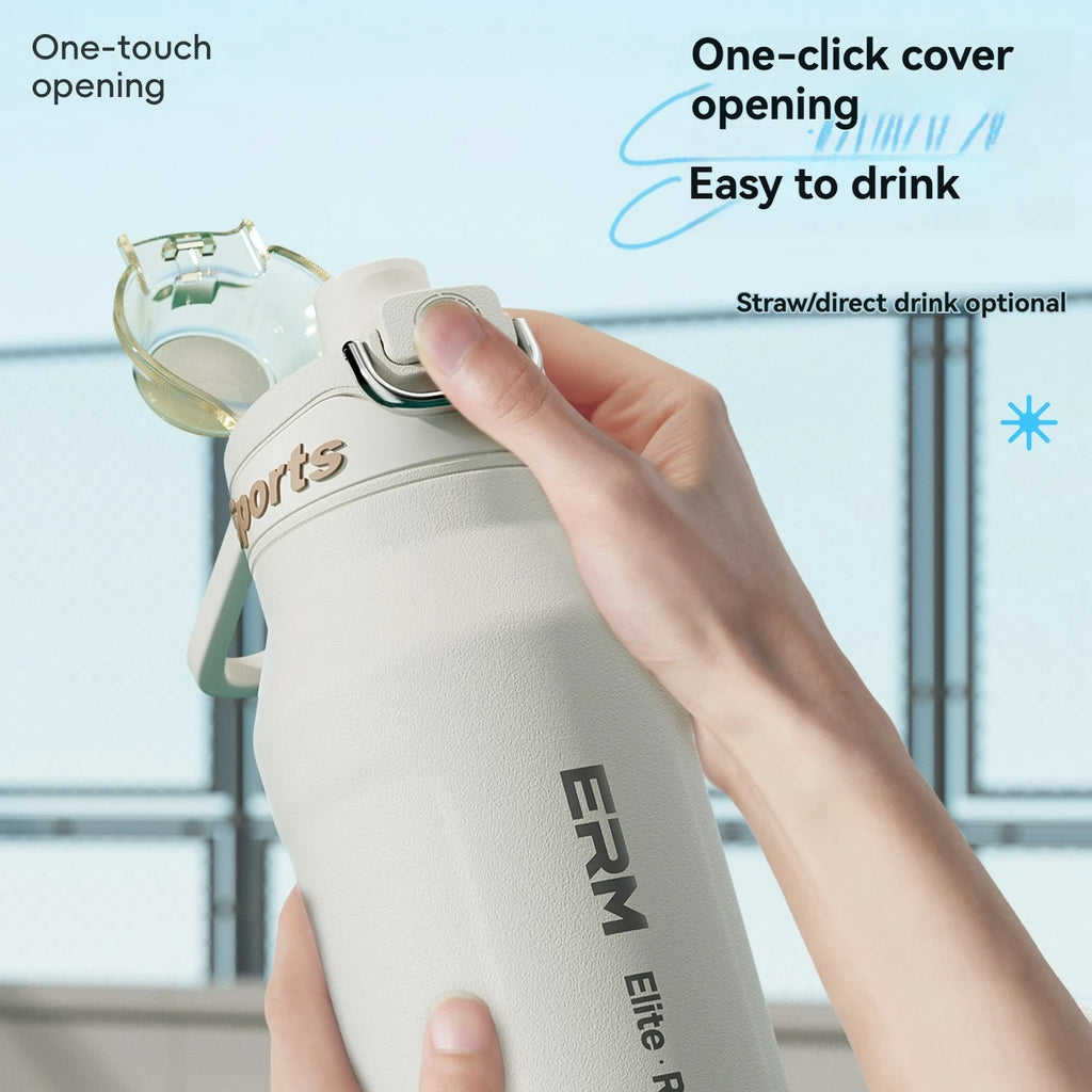1L Thermos Bottle Stainless Steel Iced And Heat Insulated Cups Hiking Cycling Fitness Vacuum Flasks with Handle