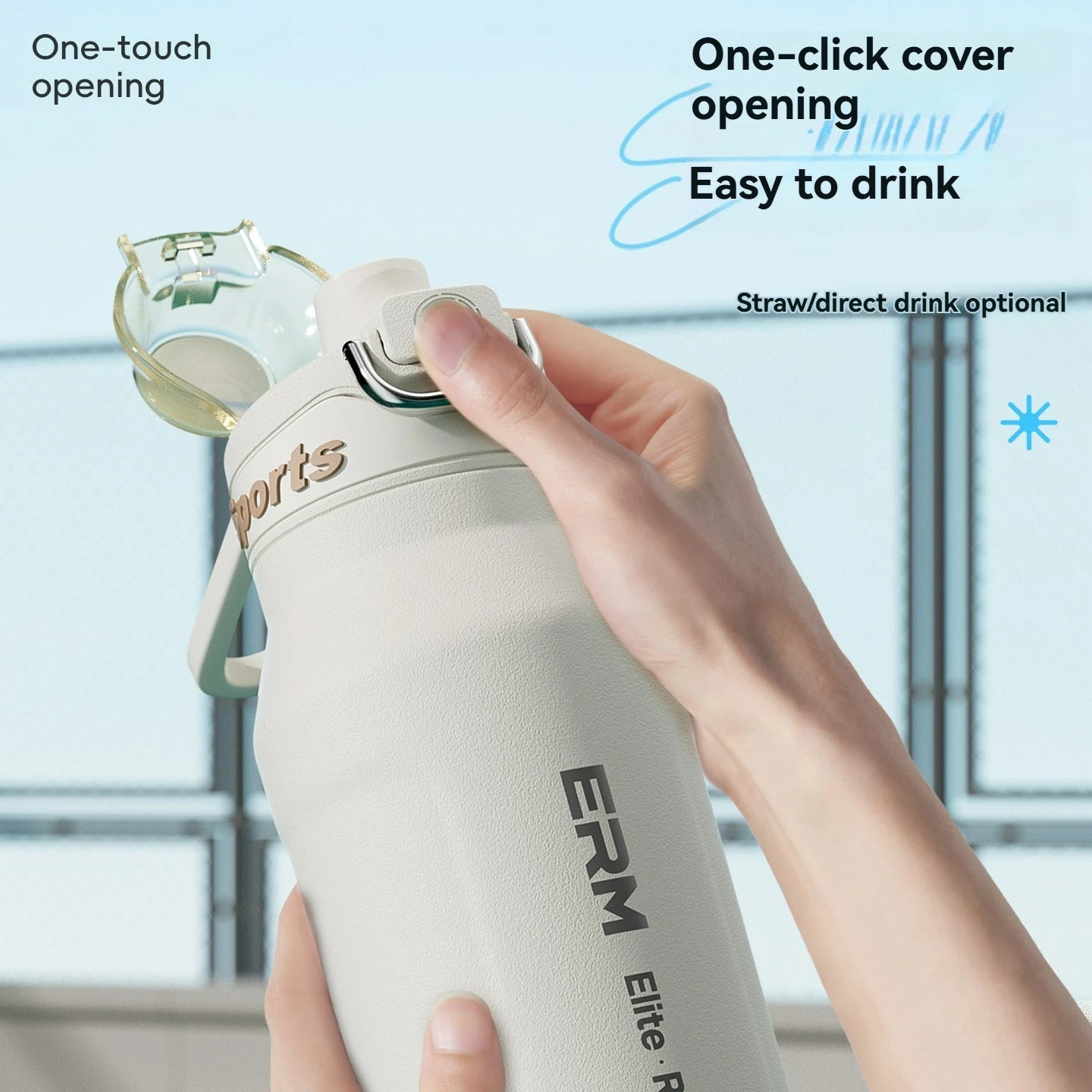 1L Thermos Bottle Stainless Steel Iced And Heat Insulated Cups Hiking Cycling Fitness Vacuum Flasks with Handle