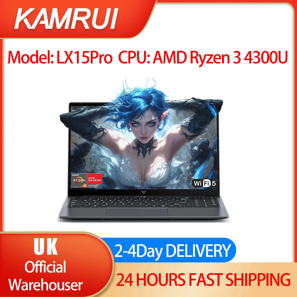 KAMRUI LX15PRO AMD Ryzen3 4300U 15.6 Gaming Laptop Computer Windows Laptop IPS 16GB DDR5 512GB NVMe SSD Backlit & Numeric Keyboard Wifi5