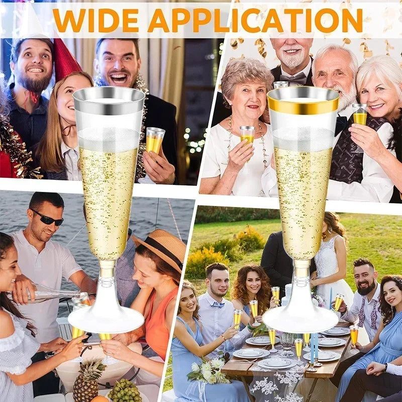 JUSTINLAU 25/50/100pcs Disposable Cups Clear Plastic Champagne Flutes Bar Cups Toasting Glasses for Weddings Party Cocktail Cups