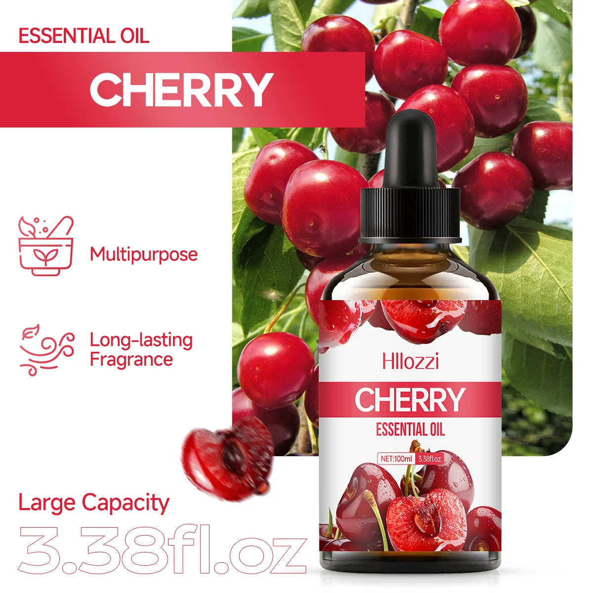 Cherry essential oil can be used in skincare, bath, facial, and diffusers and is suitable for all skin types.