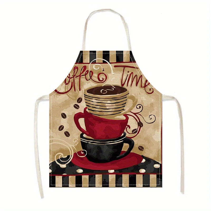 Coffee Time Apron, Stacked Coffee Cups Pattern, Vintage Cafe Theme Kitchen Cooking Bib, Multiple Sizes Available