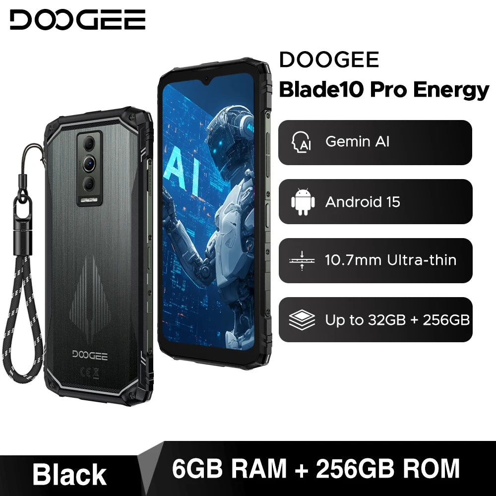 DOOGEE Blade10 Pro Energy Rugged Phone 32GB 256GB 6.56” HD+ Screen 6150mAh Large Battery 50MP AI Camera Android 15 NFC