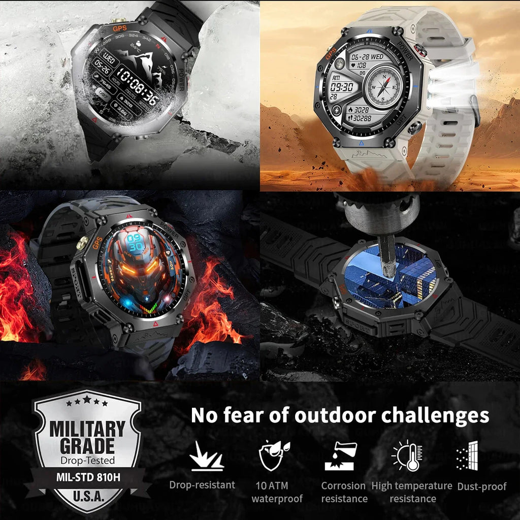2026 New GPS Smart Watch Built-in Dual-band GNSS 10ATM&IP69K Waterproof AMOLED Compass Original Military Flashlight Smartwatches