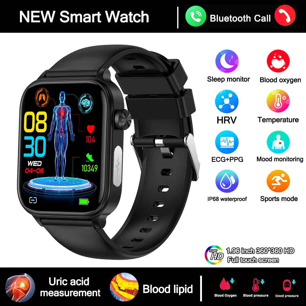 2026 New ECG+PPG Health Smartwatch Men Blood Fat Uric Acid Heart Rate Blood Pressure Bluetooth Call Waterproof Smart Watch Women