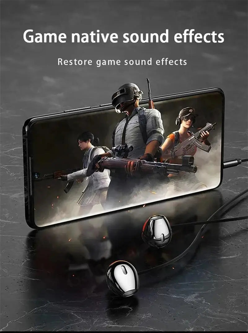 Type C&3.5mm Headphones HiFi Bass Stereo Volume Control Headset In HD Mic Wired Earbuds For iPhone15-17/Samsung Series Earphones