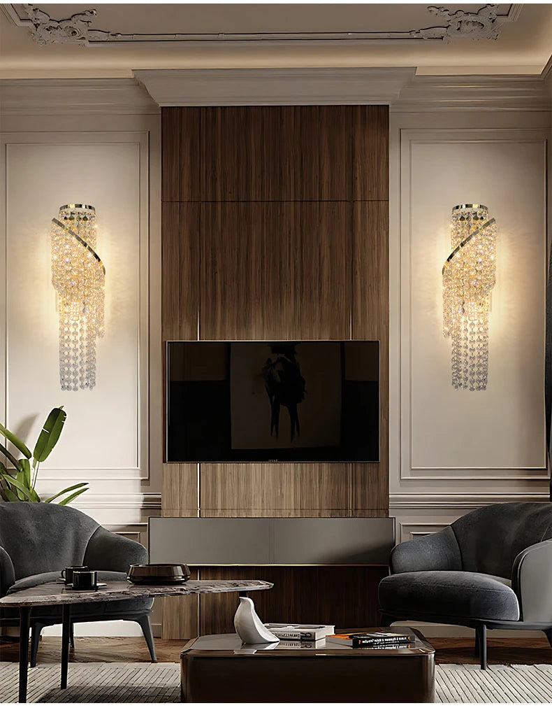 Luxurious Golden Crystal Wall Lamp - Led Wall Lamp. Suitable For Living Room, Bedroom, Corridor And Home Decoration.