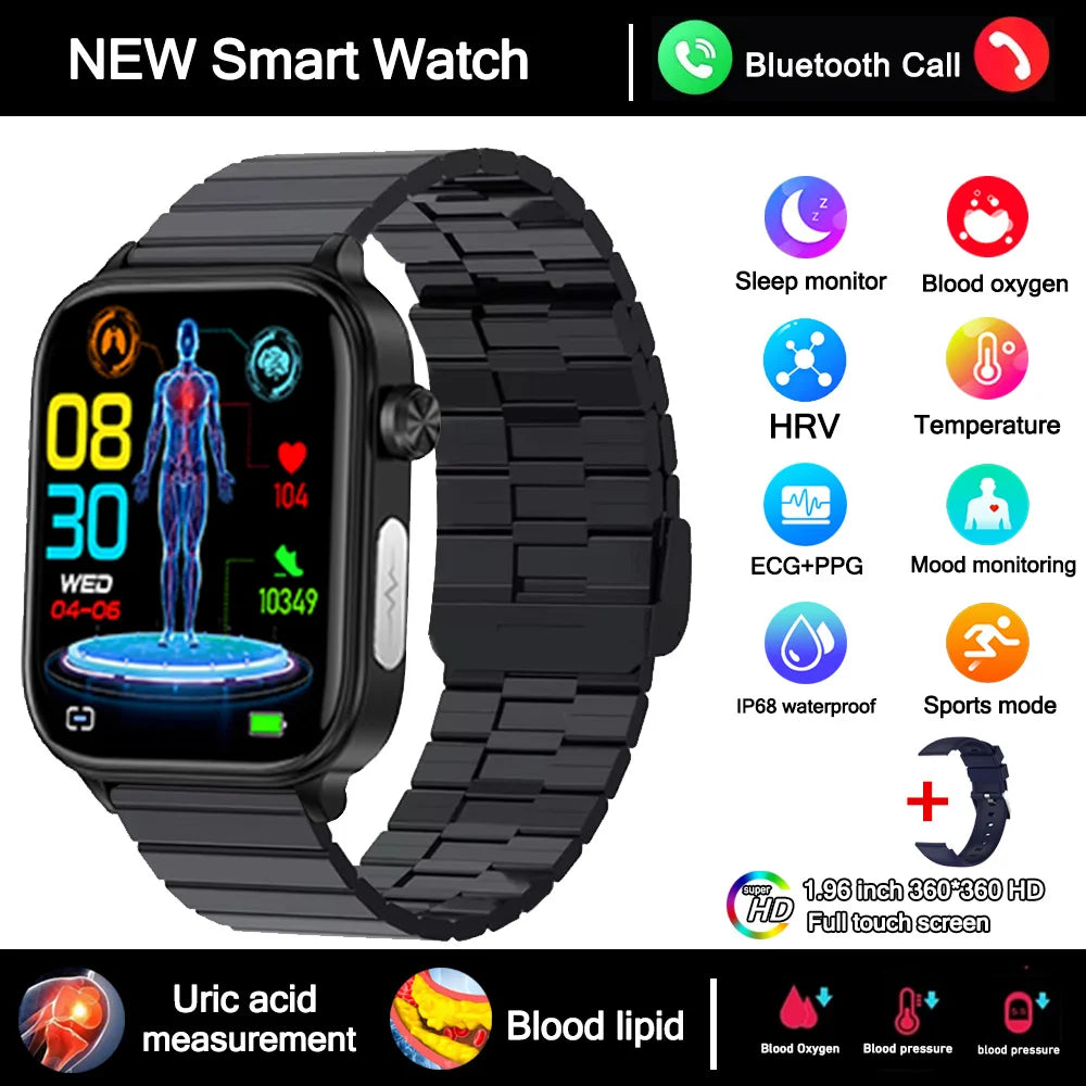 2026 New ECG+PPG Health Smartwatch Men Blood Fat Uric Acid Heart Rate Blood Pressure Bluetooth Call Waterproof Smart Watch Women