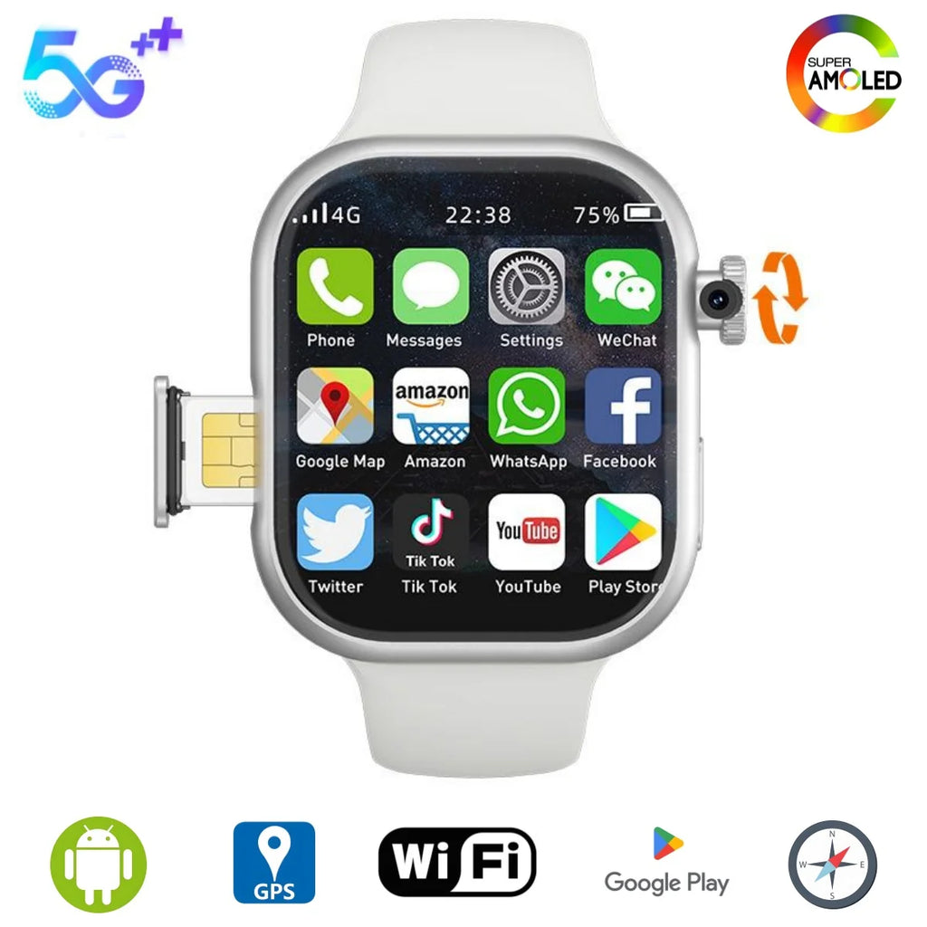 Goldenspike VP19 Smart Watch 2.29inch Amoled Smartwatch Android 9.0 Sim Card With 800W HD Rotary Camera GPS WIFI APP Store 256GB