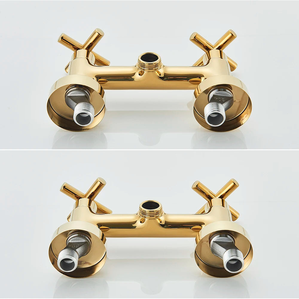 Gold Black Kitchen Faucet Wall Mount Pull Down Tap Vessel Sink Hot Cold Water Mixer Tap Spring Dual Swivel Spouts Sink Crane