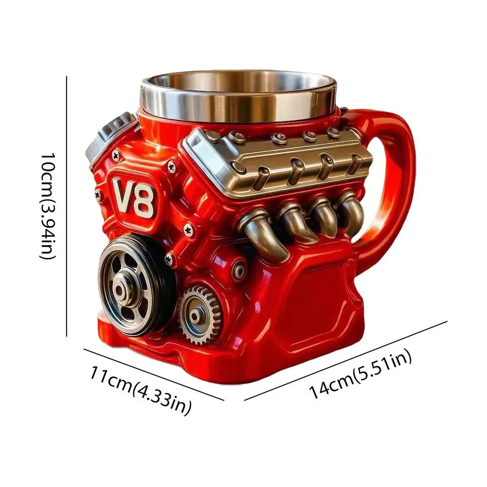 Mechanical V8 V6 Engine Resin Coffee Mug Personalized Inner Liner Simple Design Kitchen Bar Home Gift Idea