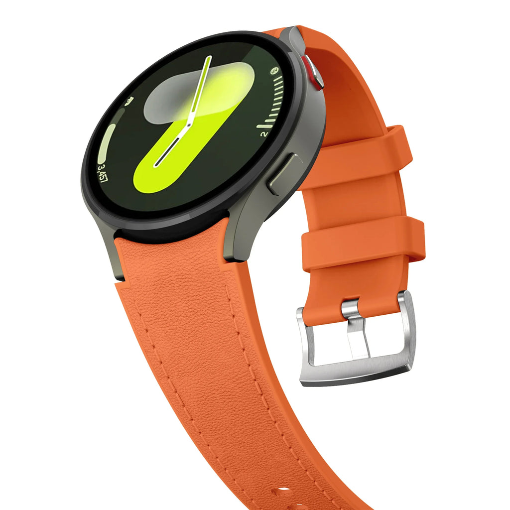 Silicone+Leather Strap for Samsung Galaxy Watch 7 6 5 4 FE 40mm 44mm No Gap Bracelet Band Watch 6 4 Classic 43/47mm 42/46mm Belt