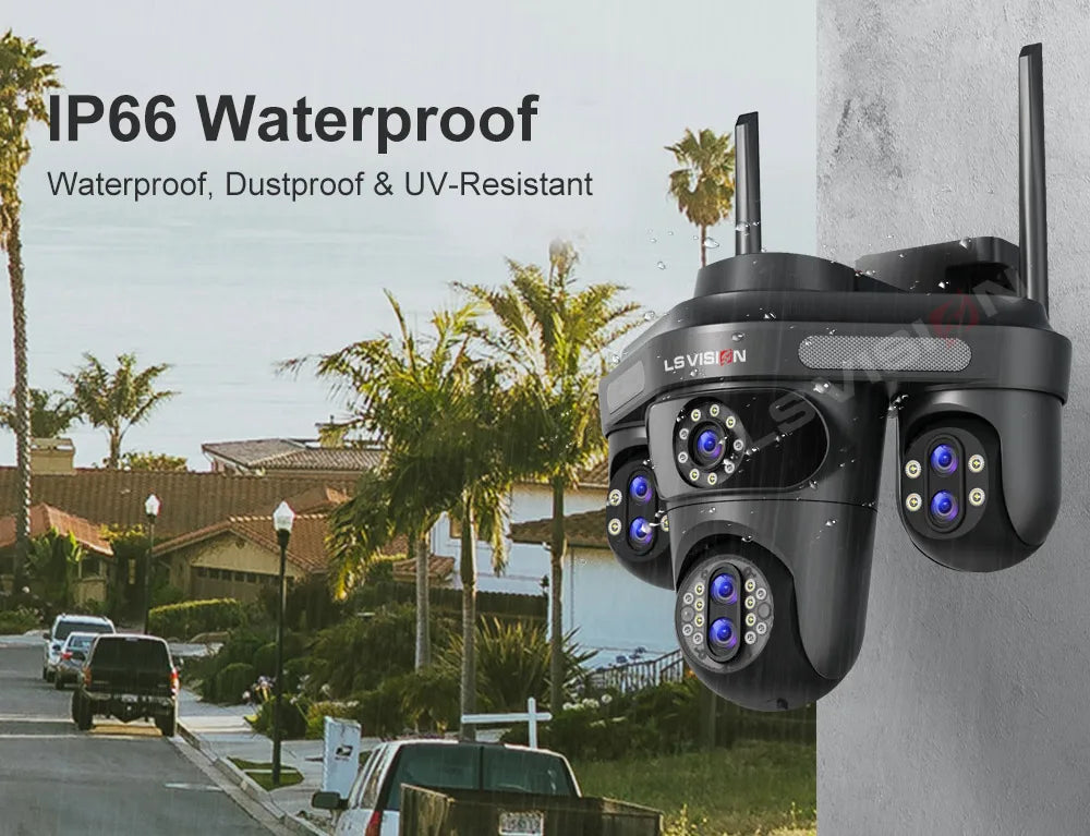 LS VISION 4 Screens 10X Zoom WiFi IP Camera 7Lens 35MP Outdoor Surveillance Camera 360 PTZ Auto Tracking Waterproof CCTV Cameras