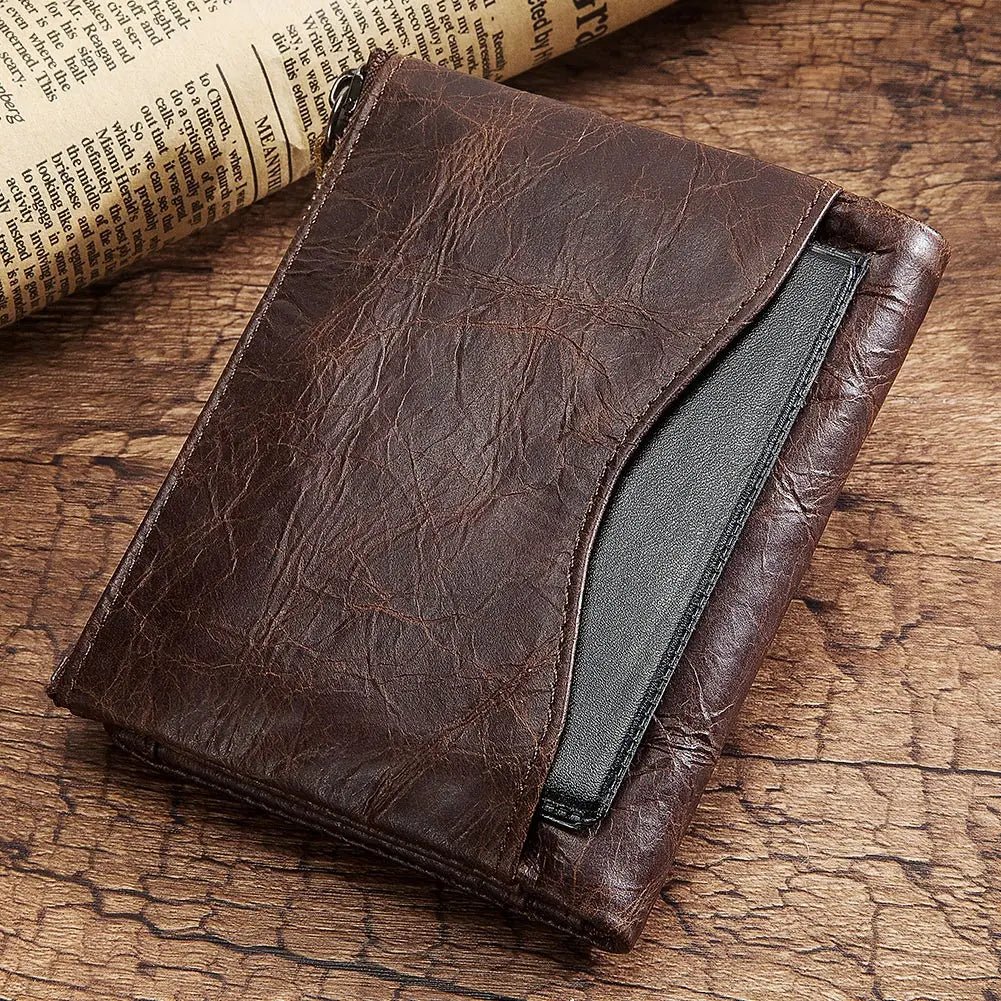 HUMERPAUL Short Wallet for Men Genuine Leather RFID Wallets with Card Holder Bifold Zip Coin Pocket Billetera Hombre Small