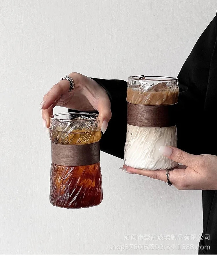 2Pcs heat-resistant glass hanging ear coffee cup transparent with cup cover ice American cup retro high value high borosilicate