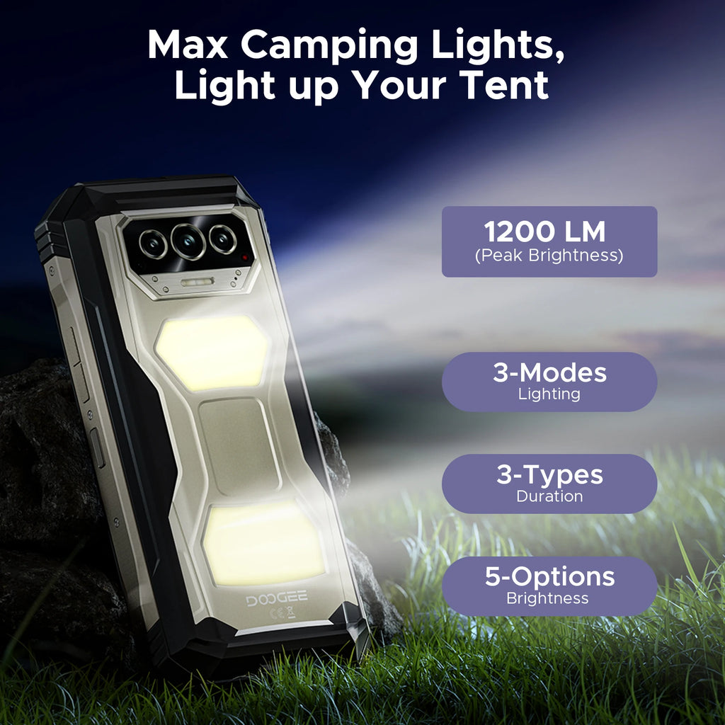 DOOGEE V Max S 5G Rugged Phone 6.58" Dual Camping Lights 24GB(8+16) 256GB 22000mAh Large Battery 108MP AI Main Camera Smartphone