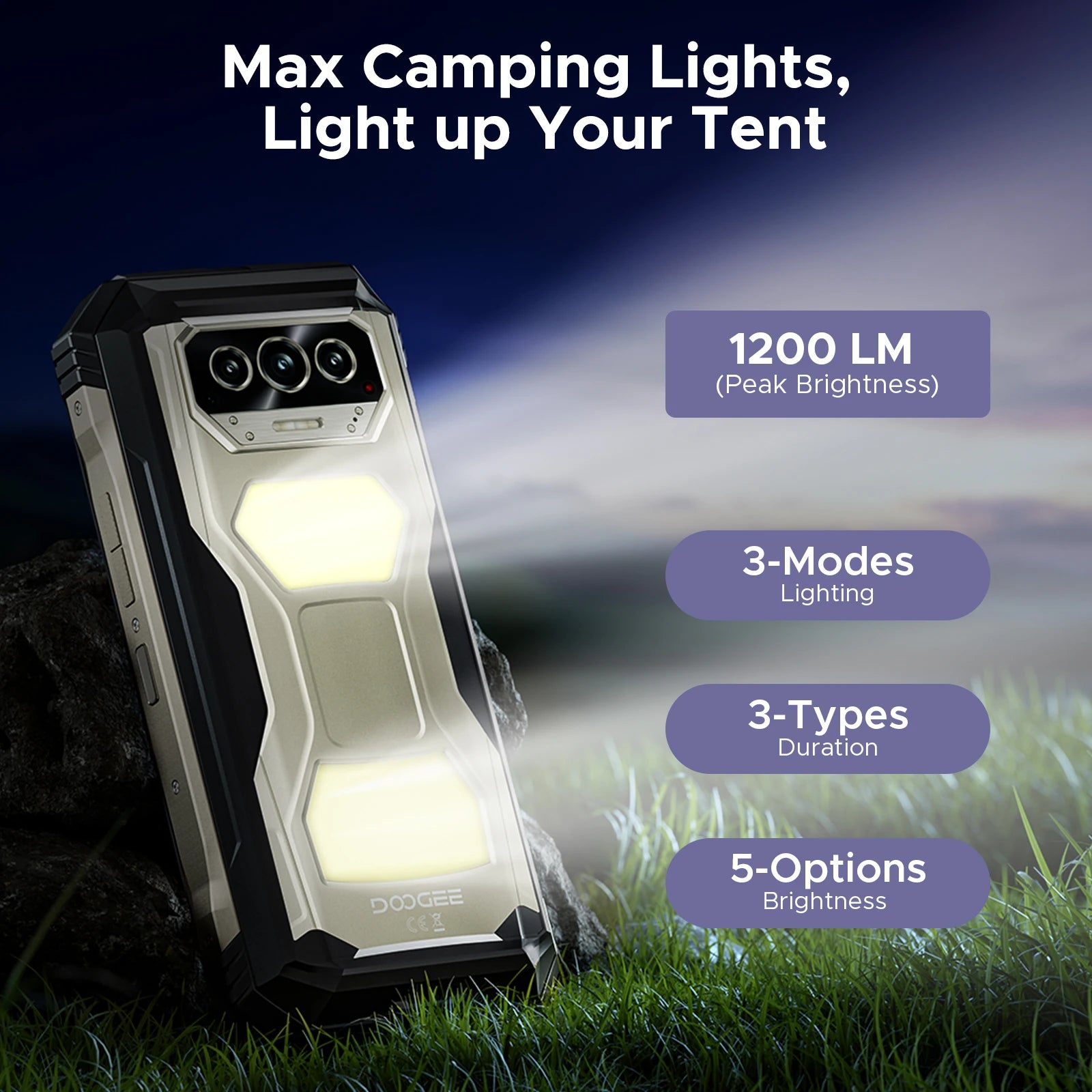 DOOGEE V Max S 5G Rugged Phone 6.58" Dual Camping Lights 24GB(8+16) 256GB 22000mAh Large Battery 108MP AI Main Camera Smartphone