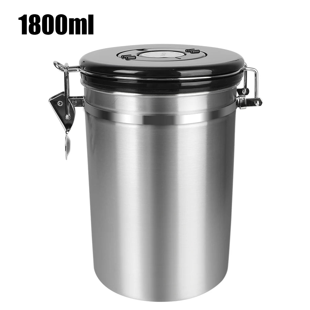 Coffeeware Coffee Container with co2 Valve Airtight Lid Preserves Freshness Stainless Steel For Coffee Beans Storage Canister