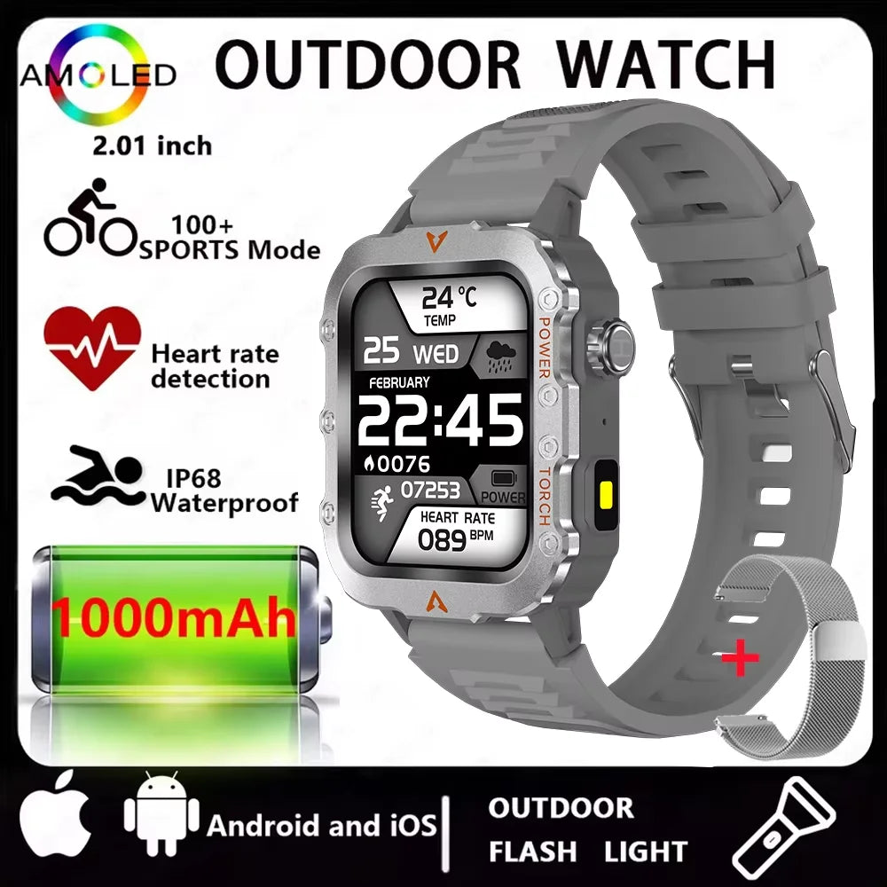 2026New Military GPS Smart Watch Men Bluetooth Call Sleep Health Monitoring LED Flashlight AI Voice Sports Waterproof Smartwatch