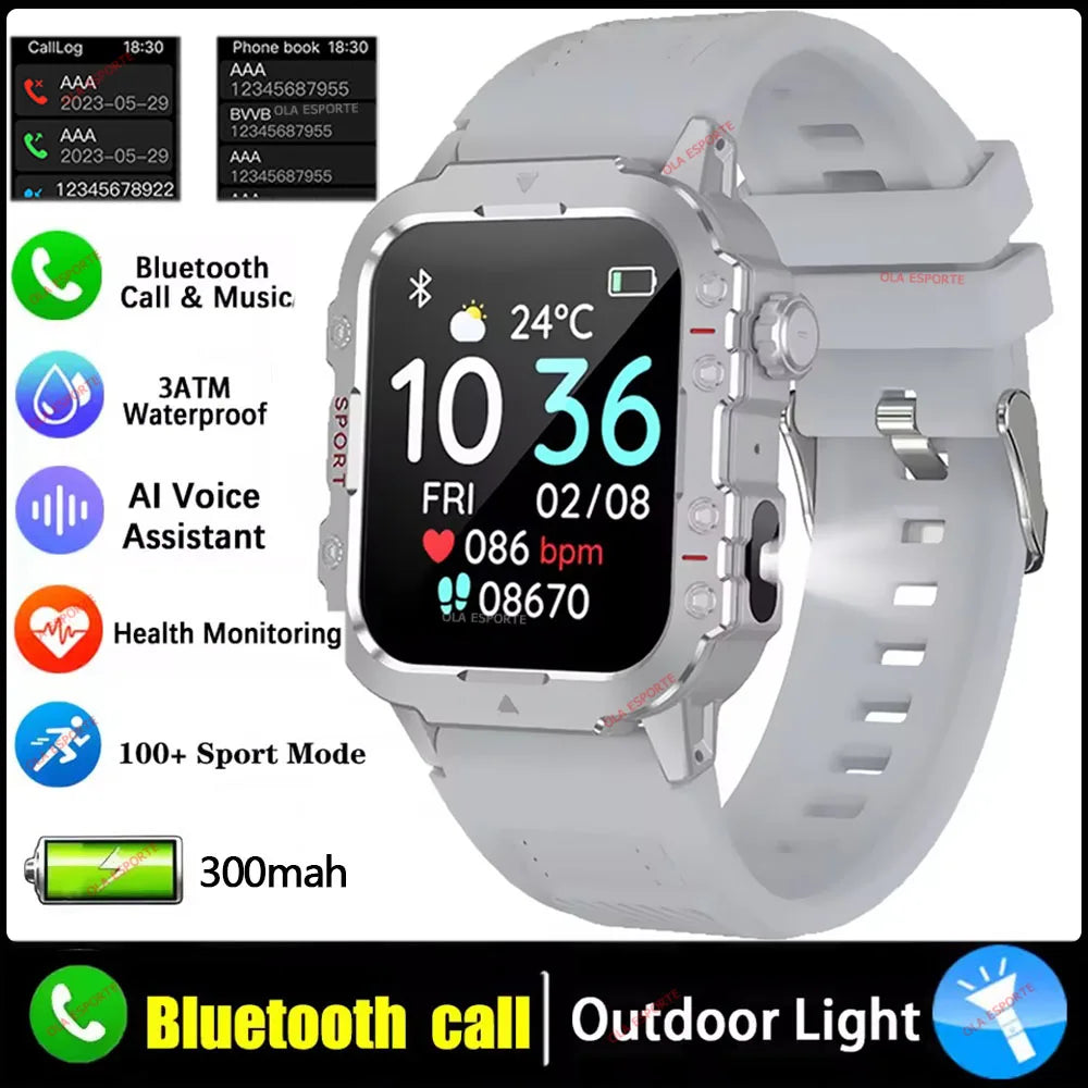 2026 New Military-grade Smart Watch Men GPS Flashlight 3ATM Waterproof Watch Bluetooth Call 100+Sport Outdoor Smartwatch Pk MA27