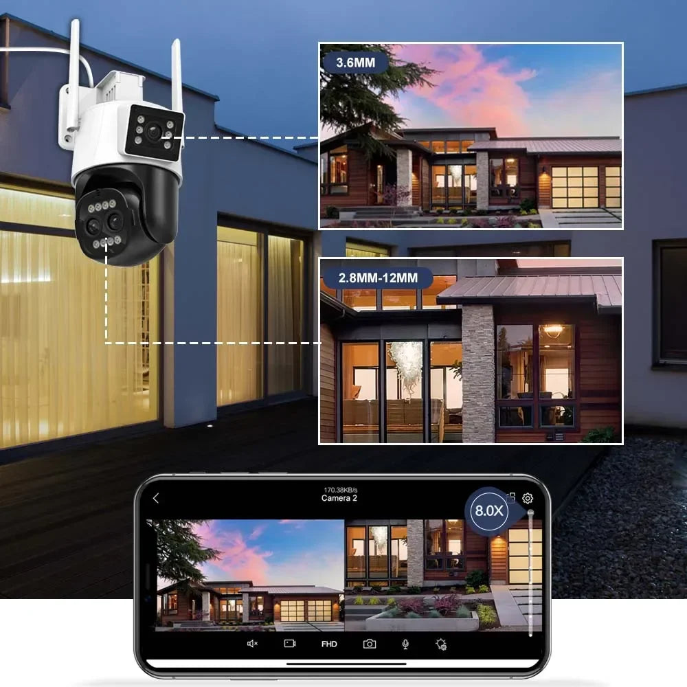 ICSEE Smart WIFI Security Camera 12MP 8K Three Lens 8X Zoom Outdoor HD Video Surveillance IP Cameras IPTV CCTV PTZ Auto Tracking