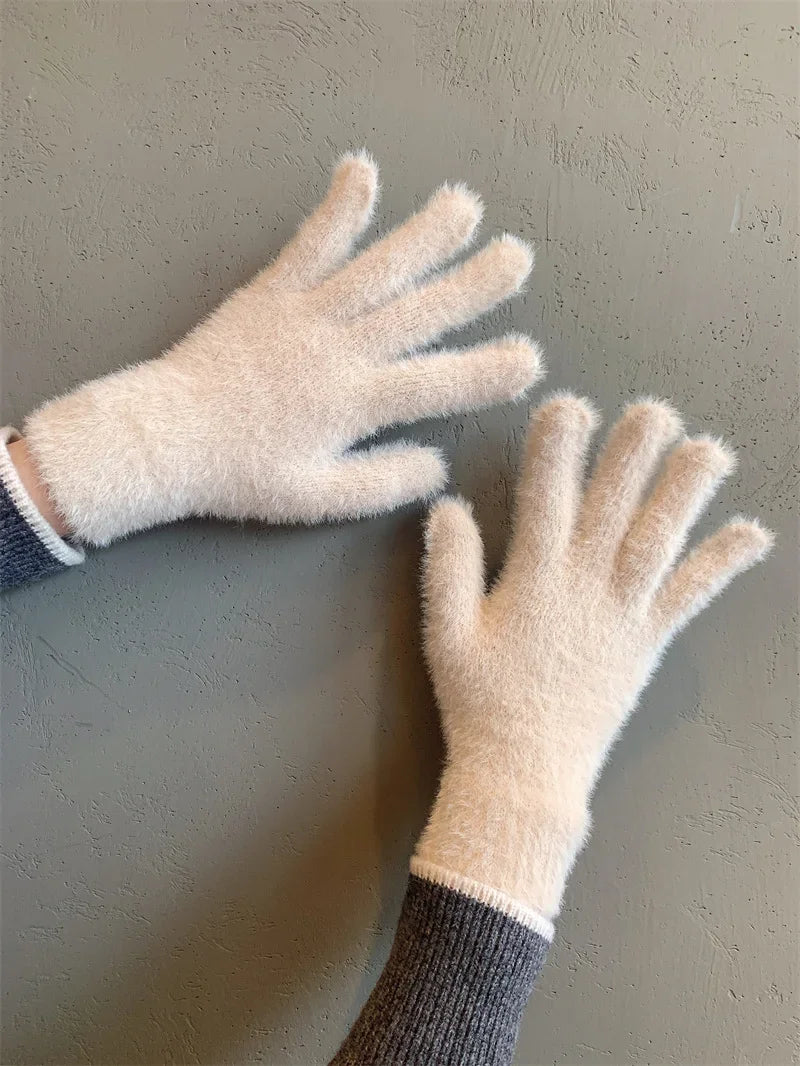 Fashion Winter Mink Velvet Five Finger Gloves Plush Warm Cold-proof Gloves Women Outdoors Cycling Solid Color Wistiti Mittens