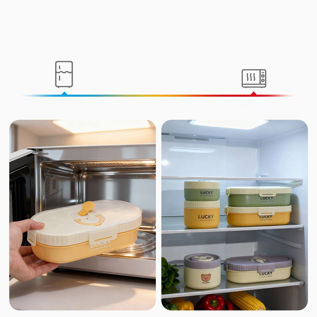 WORTHBUY 304 Stainless Steel Oval Insulated Lunch Box For Kids Student Portable Leak Proof Divided Food Container Microwave Safe