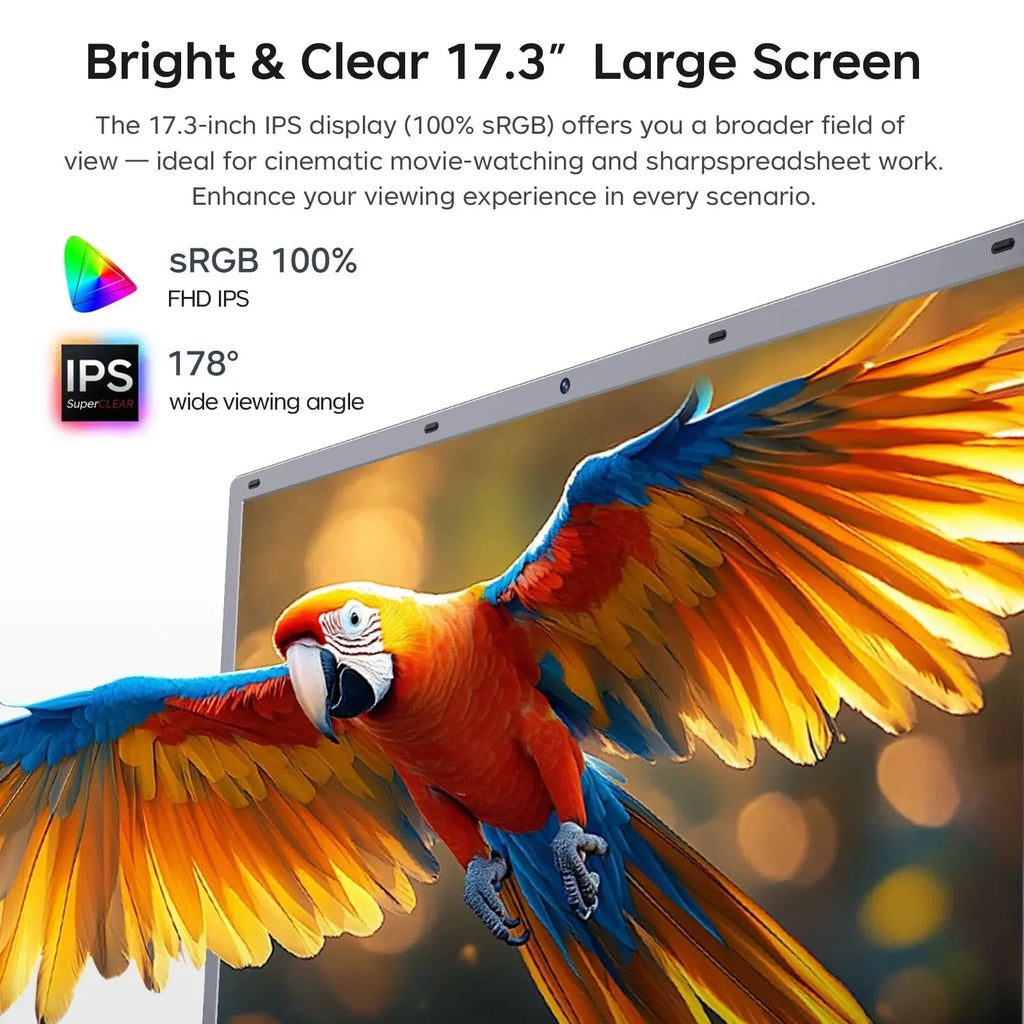 Hot 17.3" Notebook Intel Pentium 6500Y 32GB 2TB Windows 11 Large Screen  Fingerprint Unlock Office Gaming Laptop Computer PC