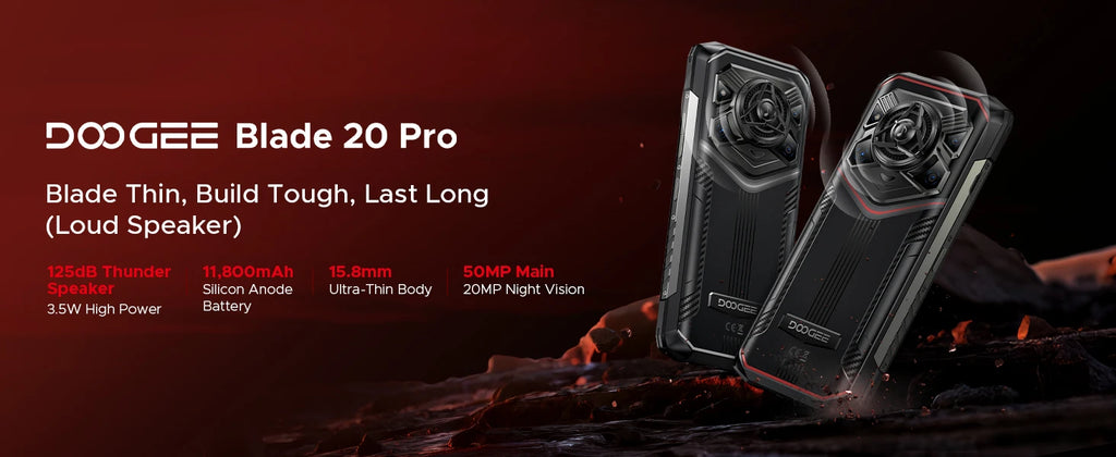 DOOGEE Blade20 Pro Rugged Phone 6.6'' Screen Gemini AI 125dB Speaker 11800mAh Battery 24GB(6+18) 256GB Android 15 NFC Smartphone