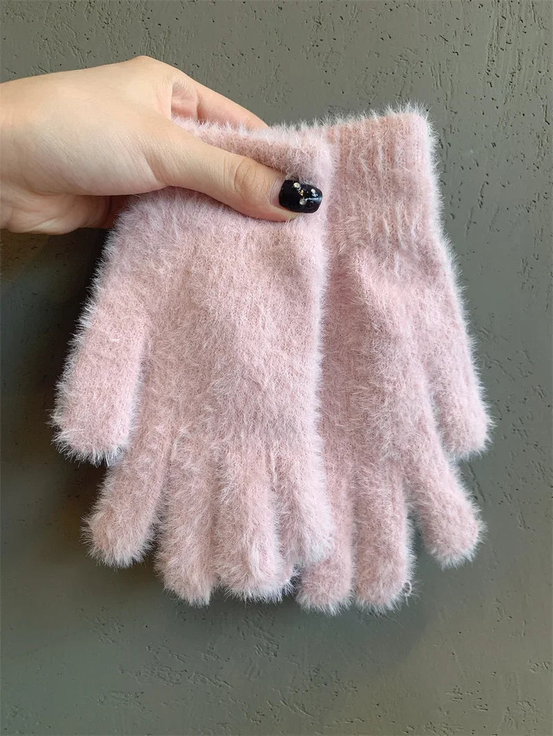 Fashion Winter Mink Velvet Five Finger Gloves Plush Warm Cold-proof Gloves Women Outdoors Cycling Solid Color Wistiti Mittens