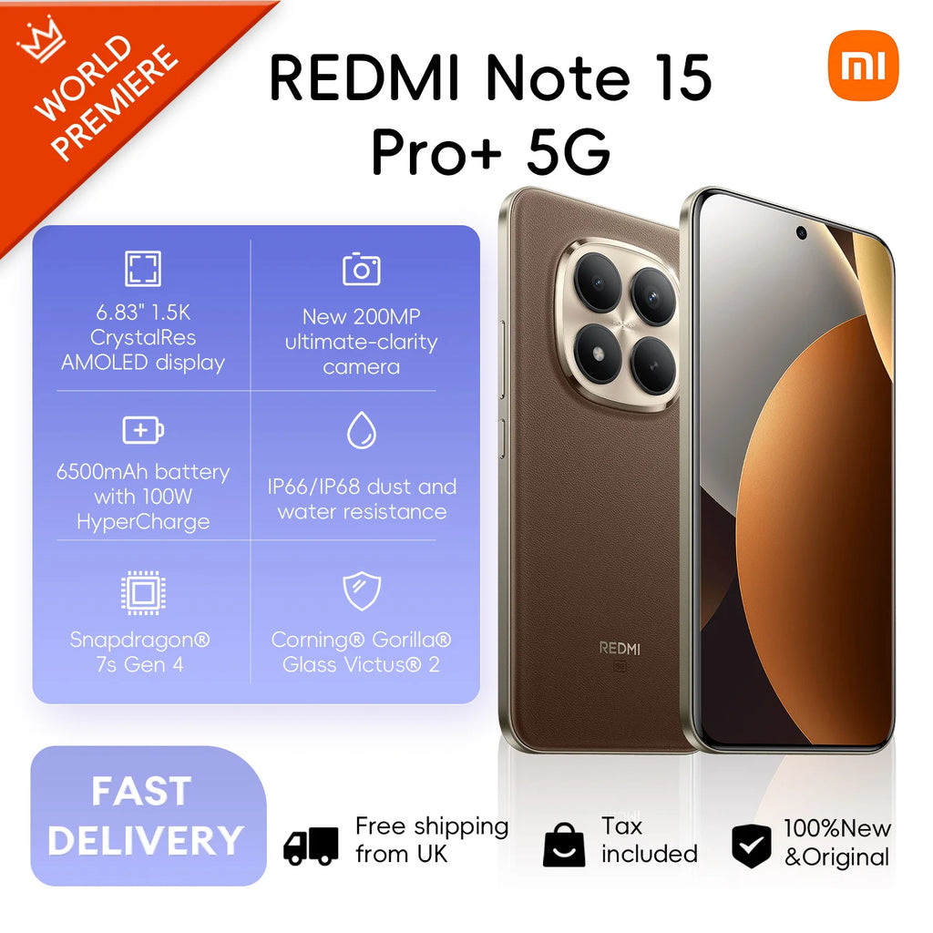 Xiaomi Redmi Note 15 Pro+ 5G 12+512GB Global Version Snapdragon® 7s Gen 4 6.83" 120Hz AMOLED Display 200MP Camera 6500mAh 100W