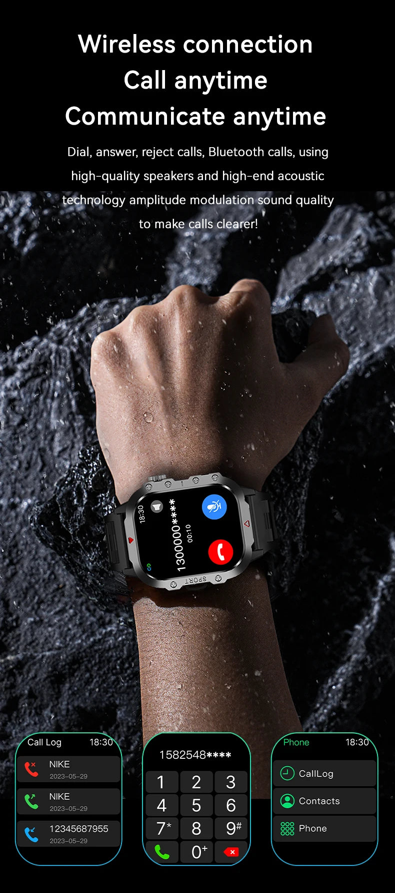 G.L Wear New Military Smart Watch Men Outdoor Sports Fitness Tracker Health Monitor 2.19 inch Bluetooth Talk Smart Watch