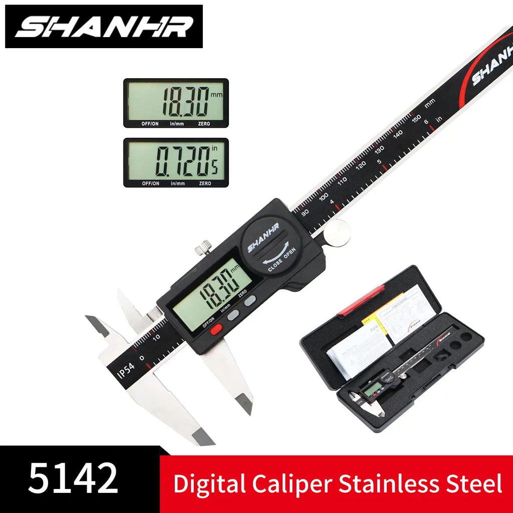 SHANHR 150mm Digital Caliper Measuring Tool with Stainless Steel, Electronic Micrometer Caliper with Large LCD Screen