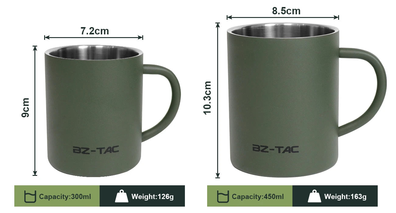 N Double Wall Coffee Mug Stainless Steel Matte Army Green Water Mug Insulated with Handle for Camping Picnic Outdoors 300/450ml