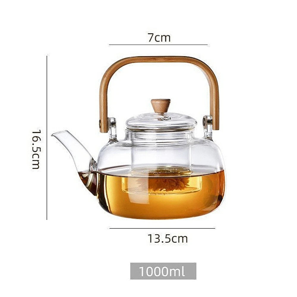 1000ML Glass Teapot with Removable Filter Stovetop Safe Heat Resistant Clear Tea Maker Water Kettle for Loose Leaf Blooming Tea