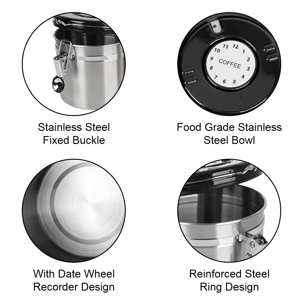 Coffeeware Coffee Container with co2 Valve Airtight Lid Preserves Freshness Stainless Steel For Coffee Beans Storage Canister