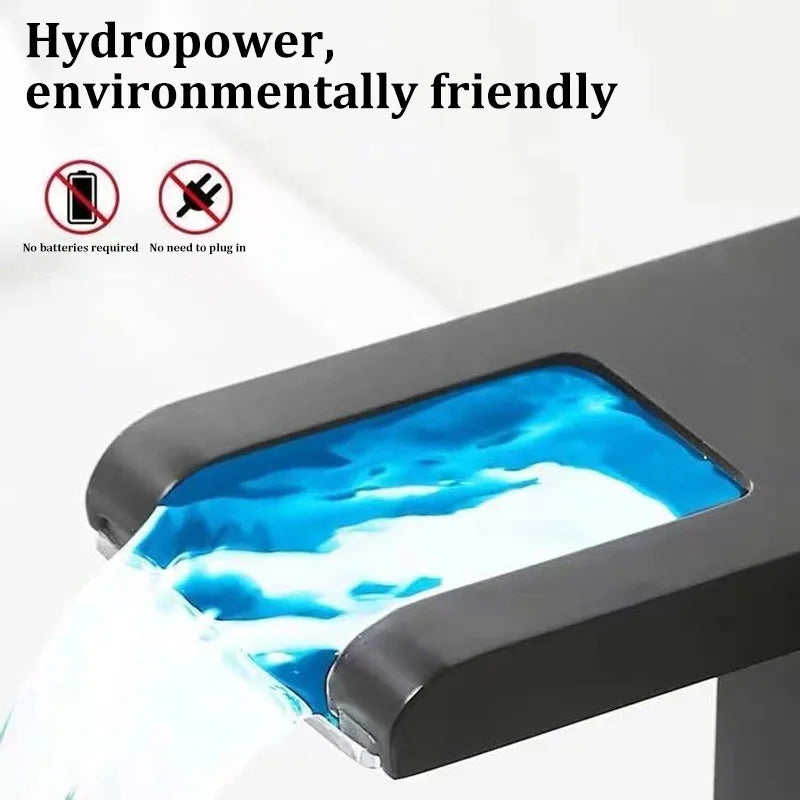Basin Waterfall Style All-copper LED Light Luminous Faucet Bathroom Above Counter Basin Household Hot and Cold Water Faucet