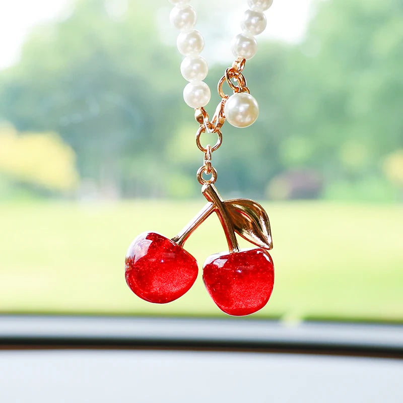 Cute fruit cherry car pendant, exquisite cherry car decoration, creative car rearview mirror hanging accessory