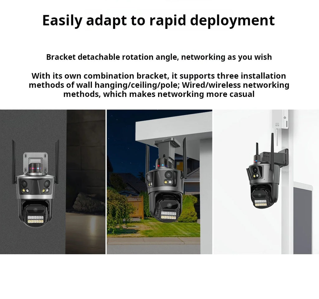 8K 16MP WiFi IP Camera 8X Zoom Four Lens Outdoor PTZ Security Camera Auto Tracking Smart Security Protection CCTV Video Camera