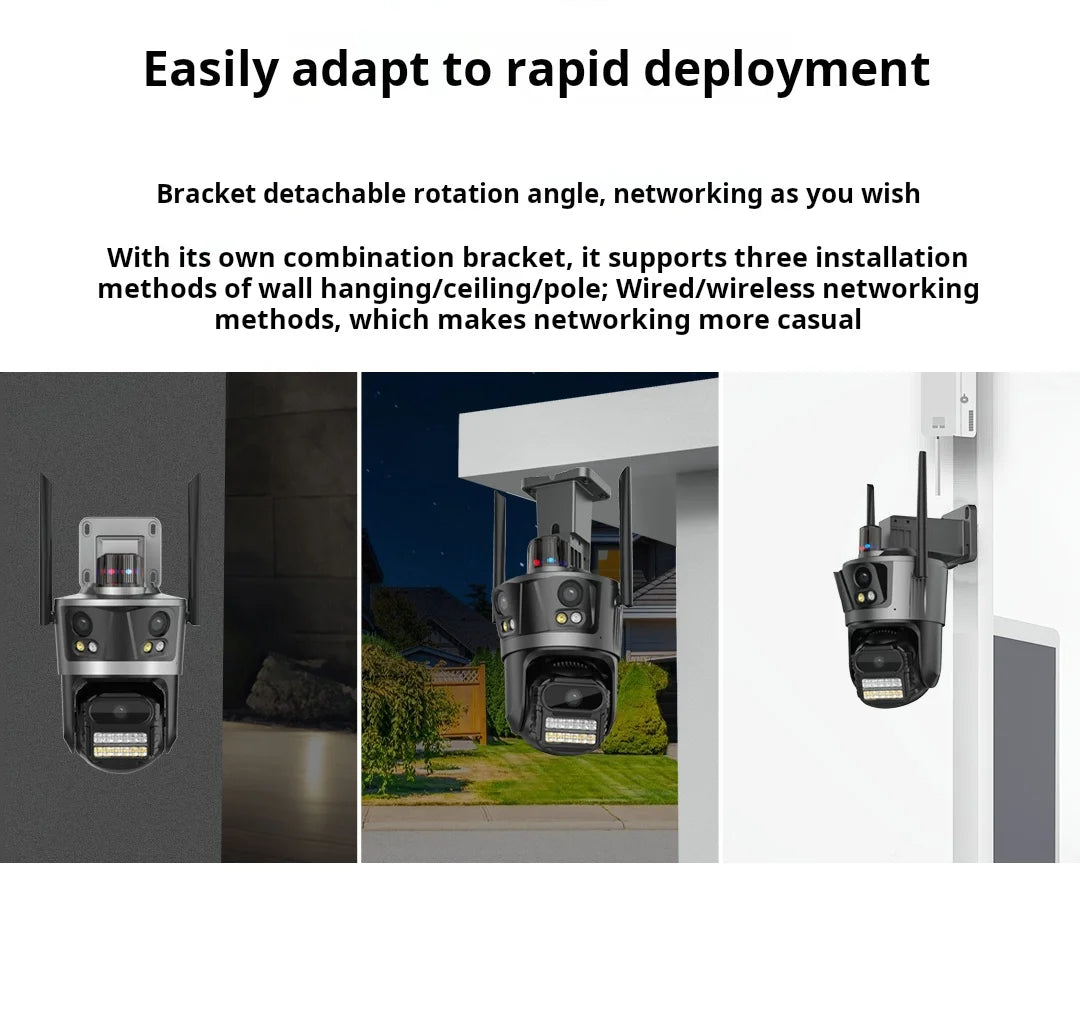 8K 16MP WiFi IP Camera 8X Zoom Four Lens Outdoor PTZ Security Camera Auto Tracking Smart Security Protection CCTV Video Camera