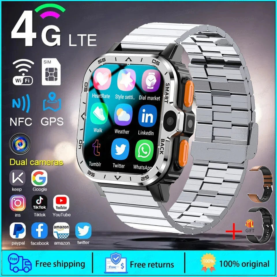 4G/5G SIM Card Wifi Smart Watch 64GB Large Memory APP Download 200W+800W HD Dual Camera Video Call Global Version Smartwatch Men