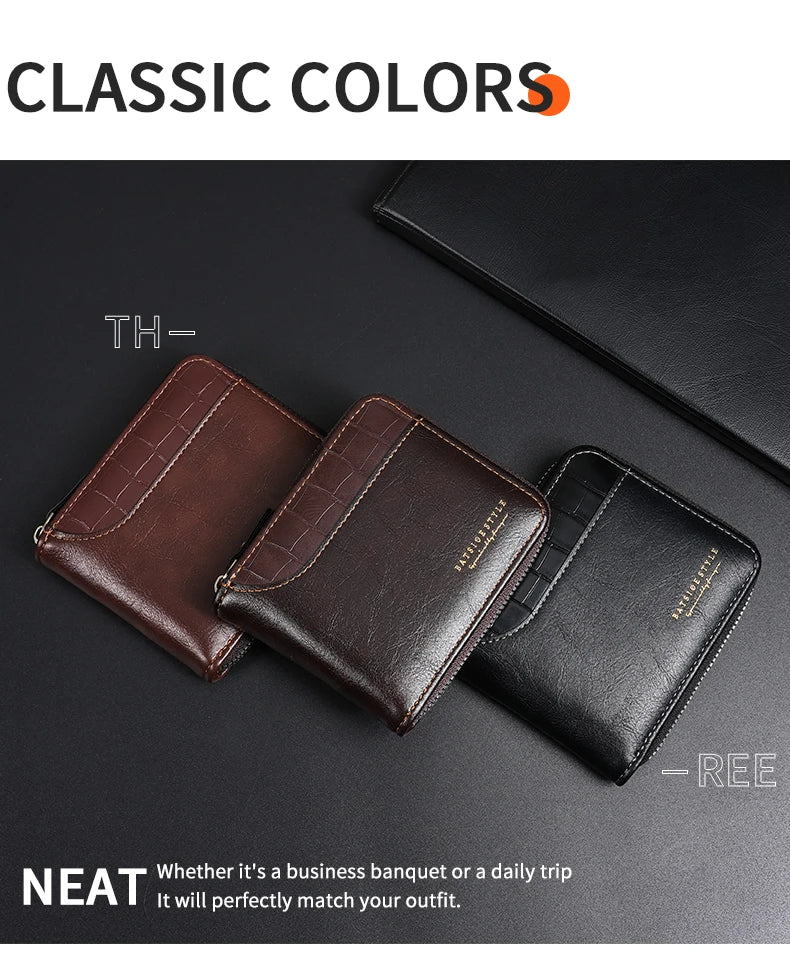 Leather Men’s Wallet Luxury Mens Purse Male Zipper Card Holders with Coin Pocket Rfid Wallets Gifts for Men Money Bag