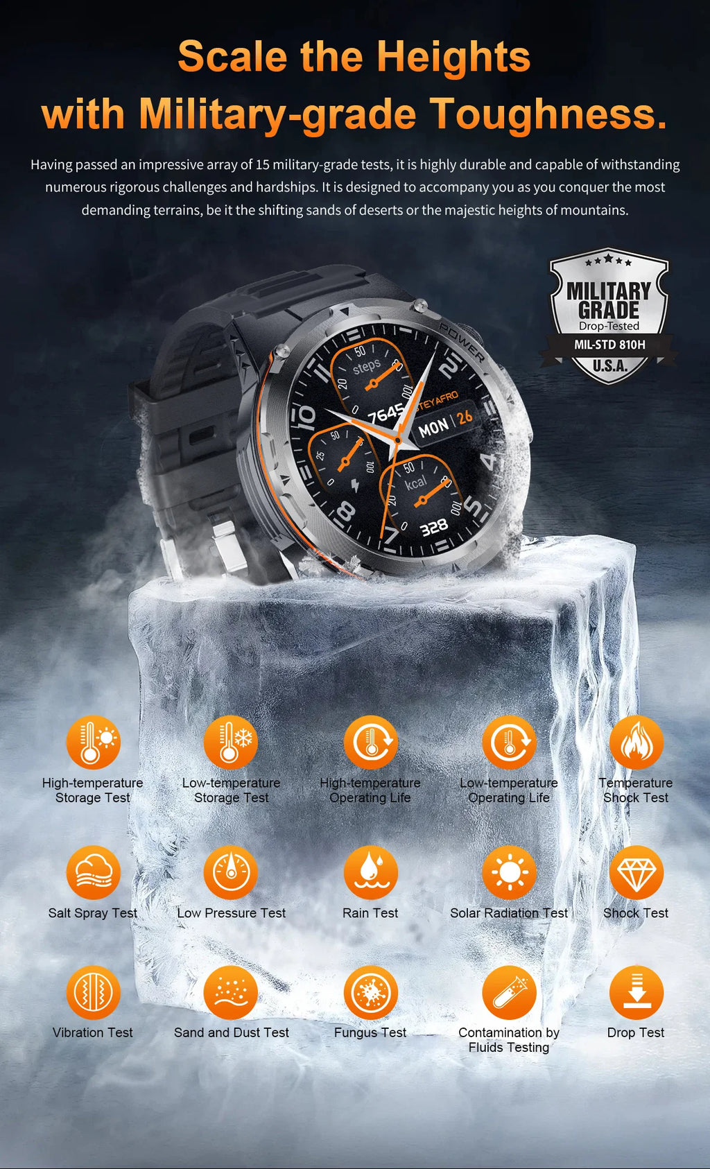 T-Rex 3 GPS Sports Waterproof Smart Watch Men 3ATM waterproof 500mAh Battery NFC Call 2026 New Military Smartwatch UV+Infrared