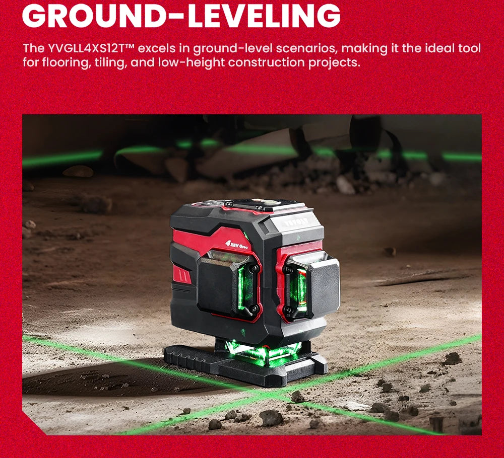 YEVOLT Laser Level Green Beam 12/16 Lines ±4° Self-leveling 3D 360° Horizontal and Vertical Measuring Tools - YVGLL4XS-Series
